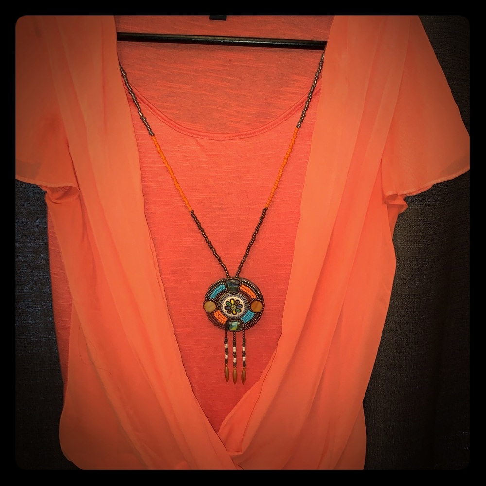 🍊 Orange short sleeve top w/ chiffon wrap front